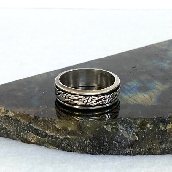 Sterling Silver 925 Chunky Sailors Knot Unisex 8MM Spinner Band Ring Sz 11.5 - Picture 5 of 15